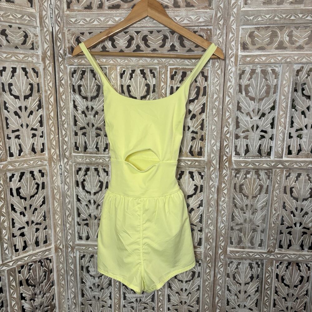 NWT Free People X FP Movement Righteous Runsie Romper Shorts Sour Citrus MEDIUM